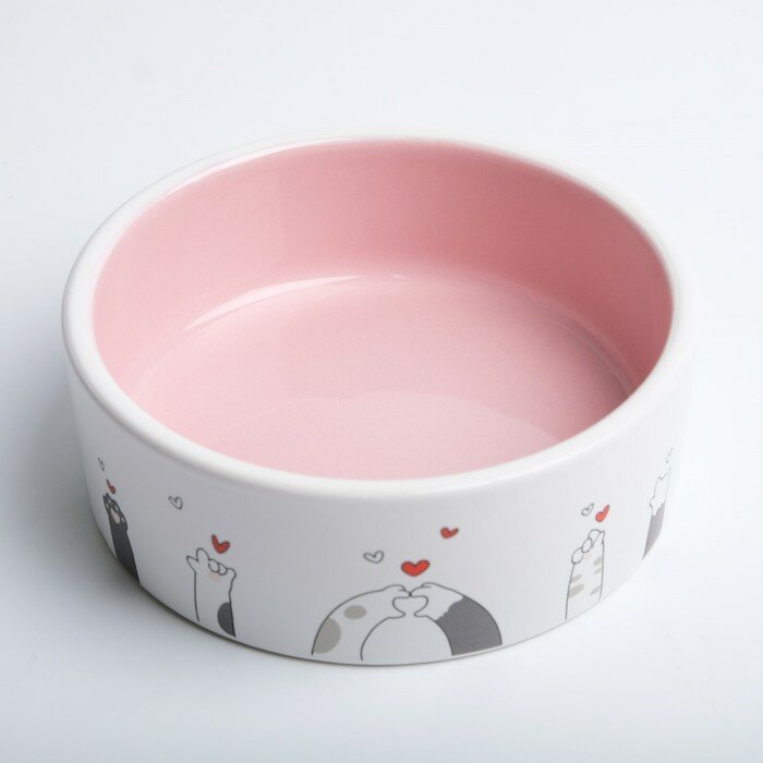 Миска керамическая "Любовь и коты"300 мл 12,5 x 4,5 cм, розово-белая - фотография № 2