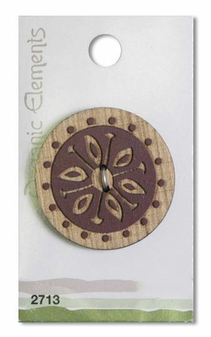 Пуговицаanic Elements, круглая, деревянная, коричневая с узором, 1 упаковка