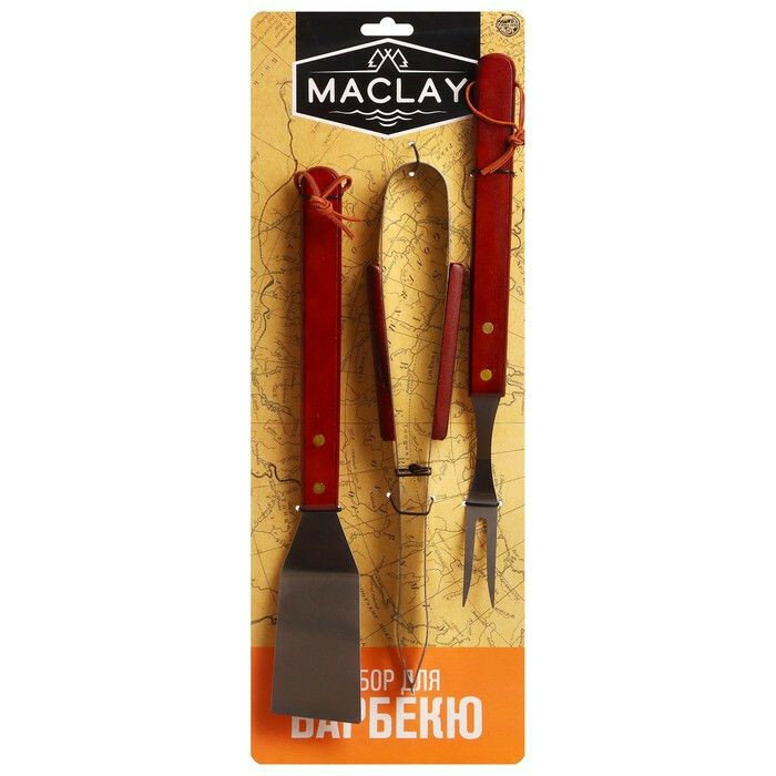 Набор для барбекю Maclay: лопатка щипцы и вилка (цвет не указан)