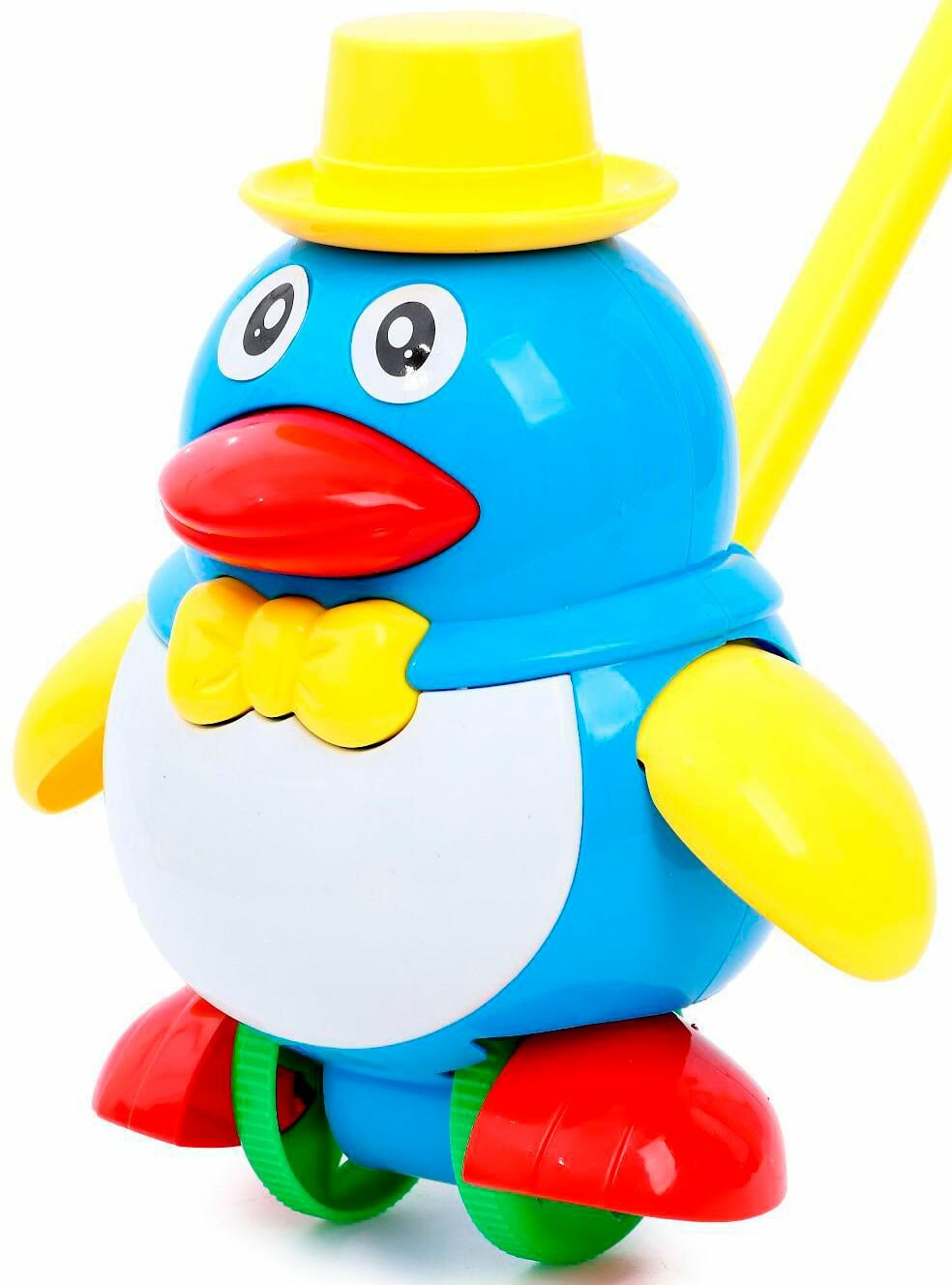 Детская каталка "Пингвин" с ручкой, игрушка на палочке для дома и улицы, цвета микс
