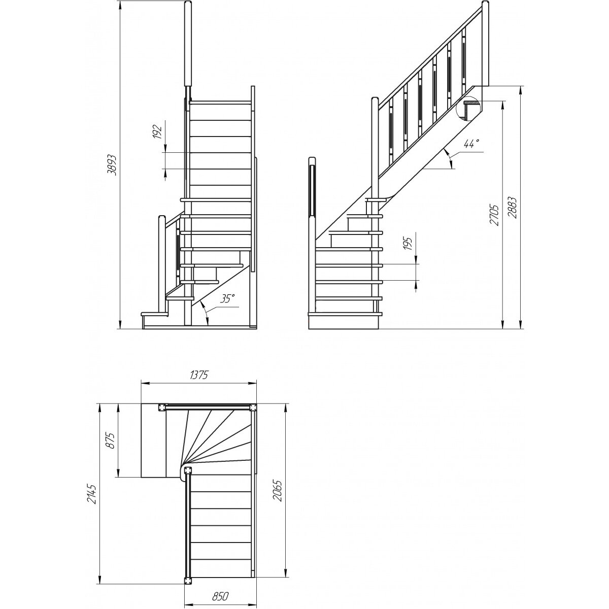 Деревянная межэтажная лестница ЛЕС-02 - фотография № 3