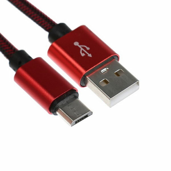 Кабель MicroUSB - USB 2.1 А оплётка нейлон 1 метр красный