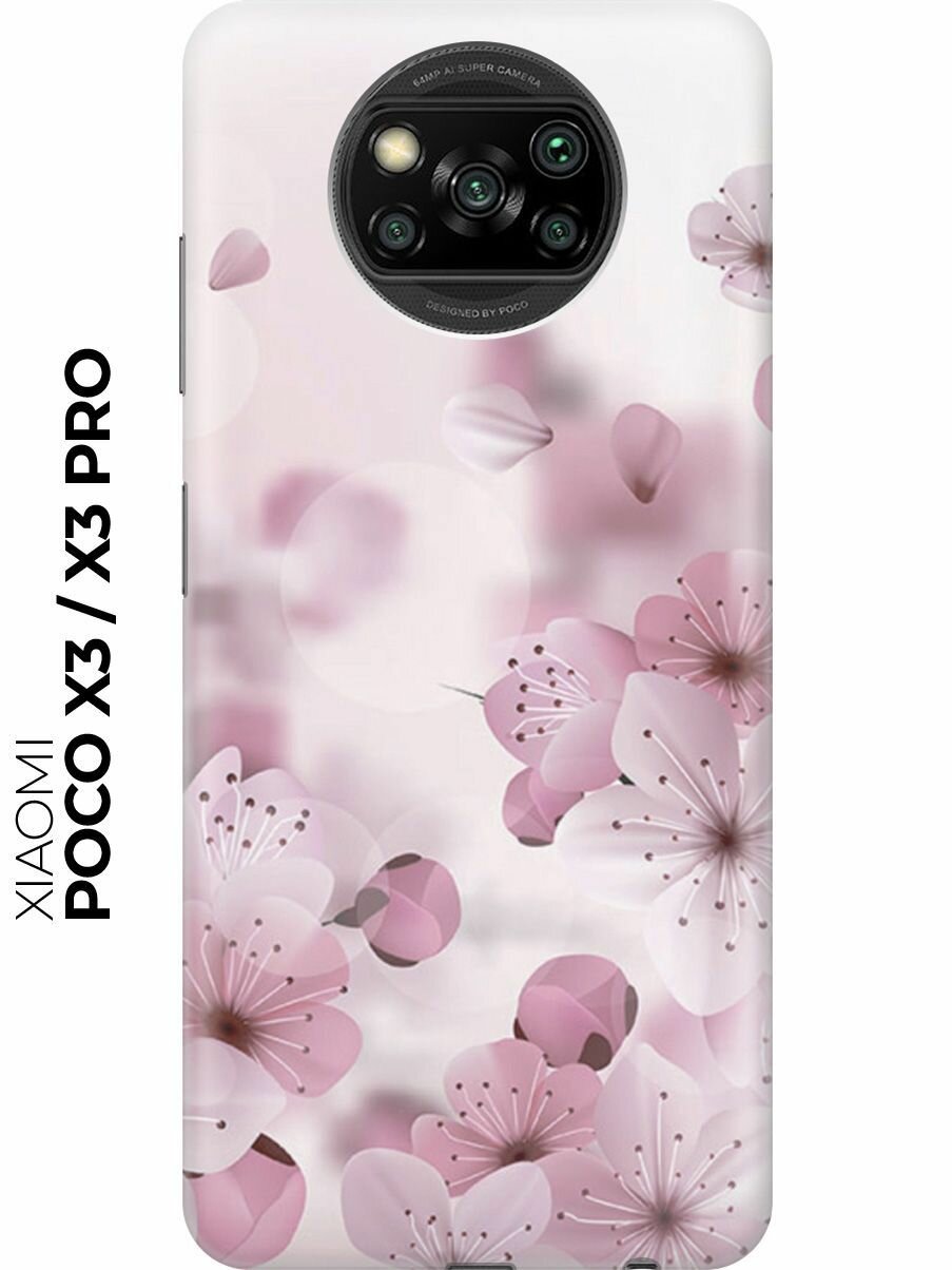 фото Силиконовый чехол Бело-розовые цветочки на Xiaomi Poco X3 / X3 Pro / Сяоми Поко Х3 / Х3 Про