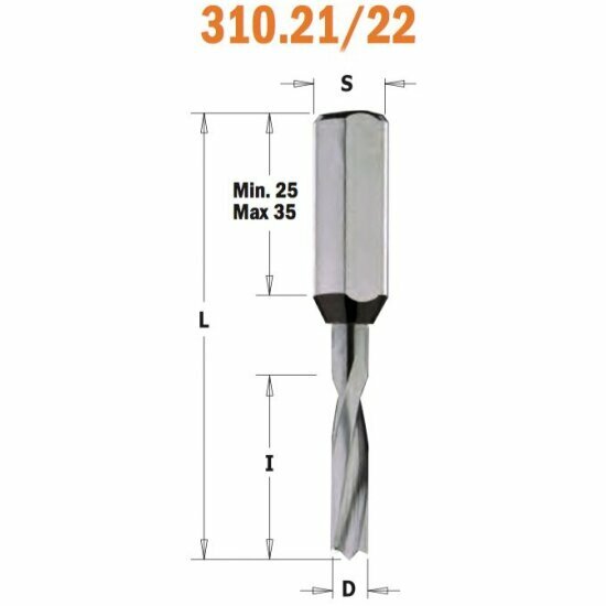 Сверло для присадочного станка Cmt HWM 8x22x57.5 Z=2+2 S=10x27 LH, 310.080.22