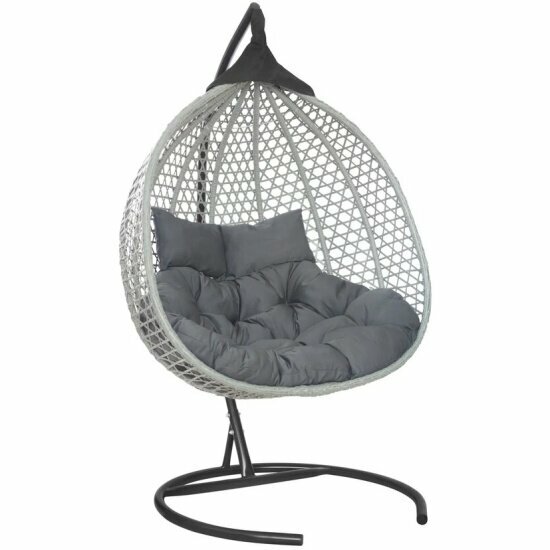 Подвесное двухместное кресло-кокон Laura Outdoor фиджи серый+Серая подушка
