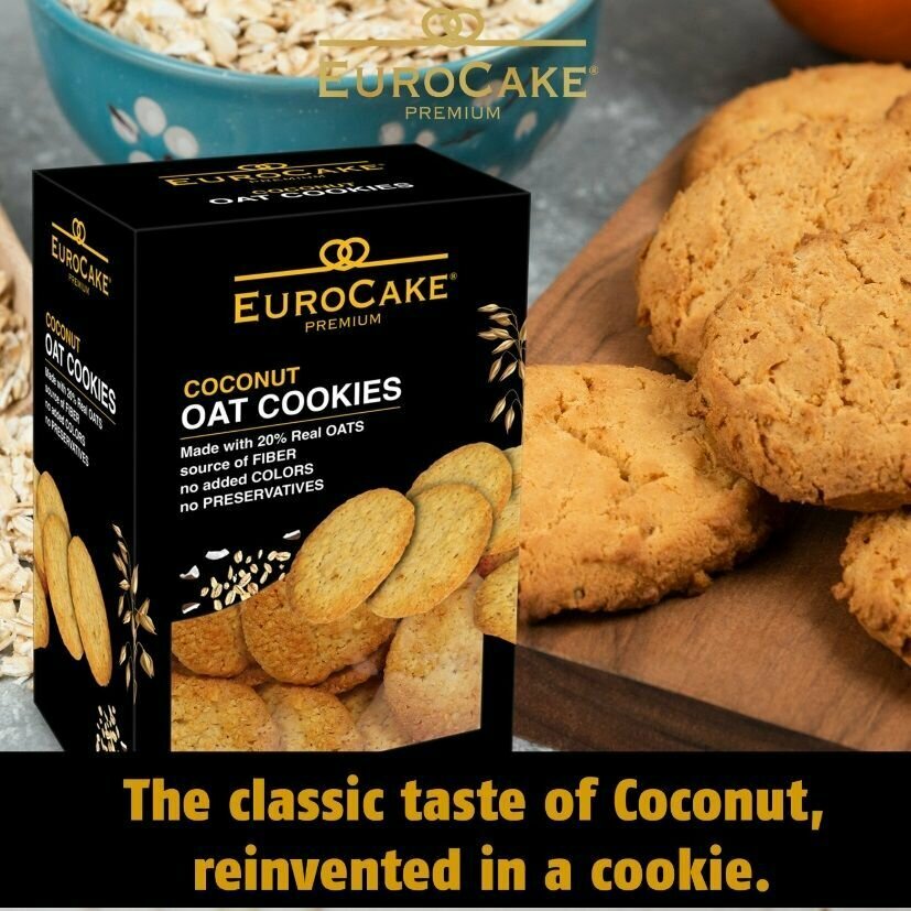 Овсяное печенье EuroCake Premium "Coconut" с кокосовой стружкой нетто 175г,ОАЭ - фотография № 2