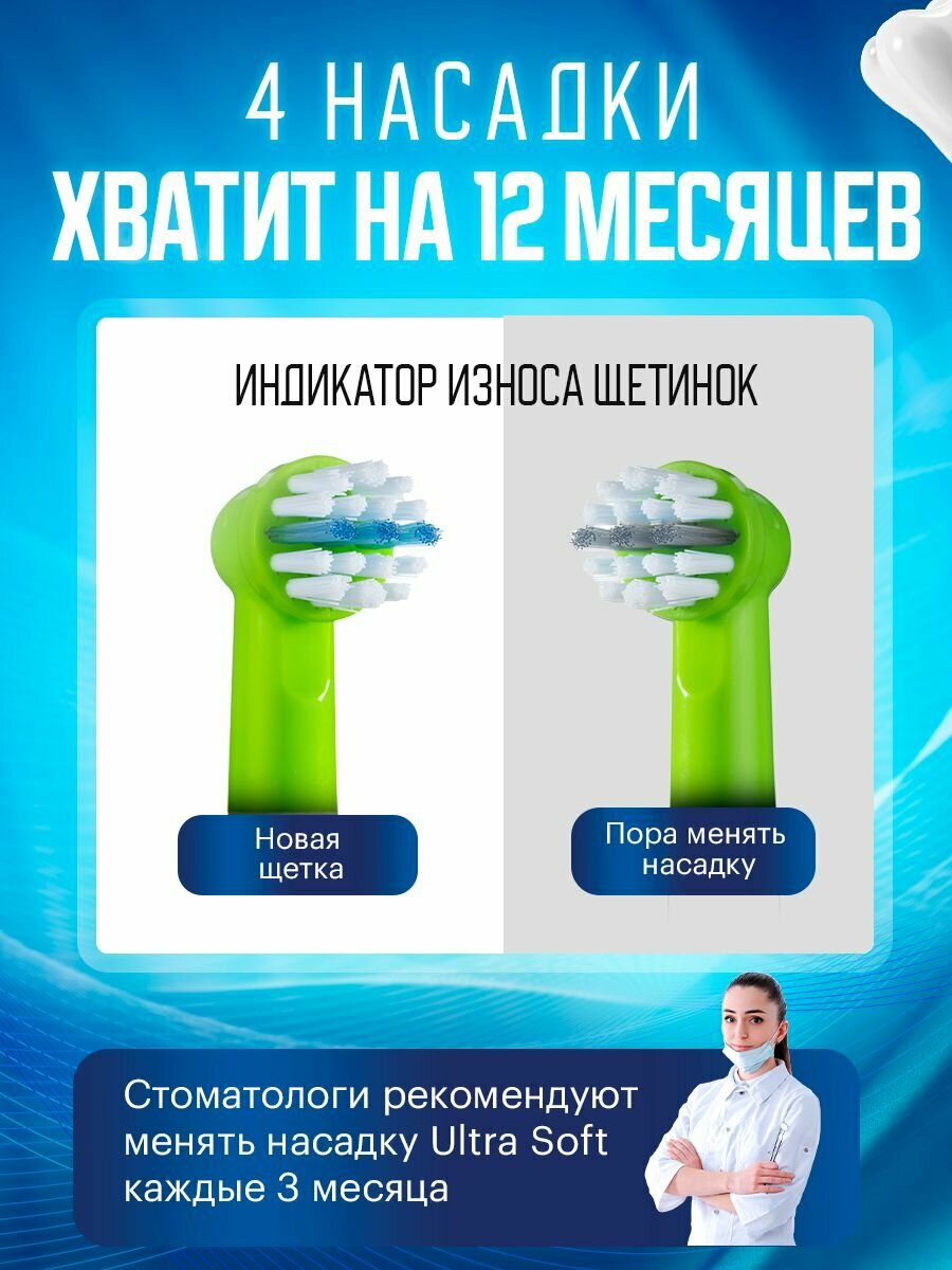 Сменные насадки KIDS BRUSH для детской электрической зубной щетки совместимые с Oral-B Braun 4 шт. - фотография № 4