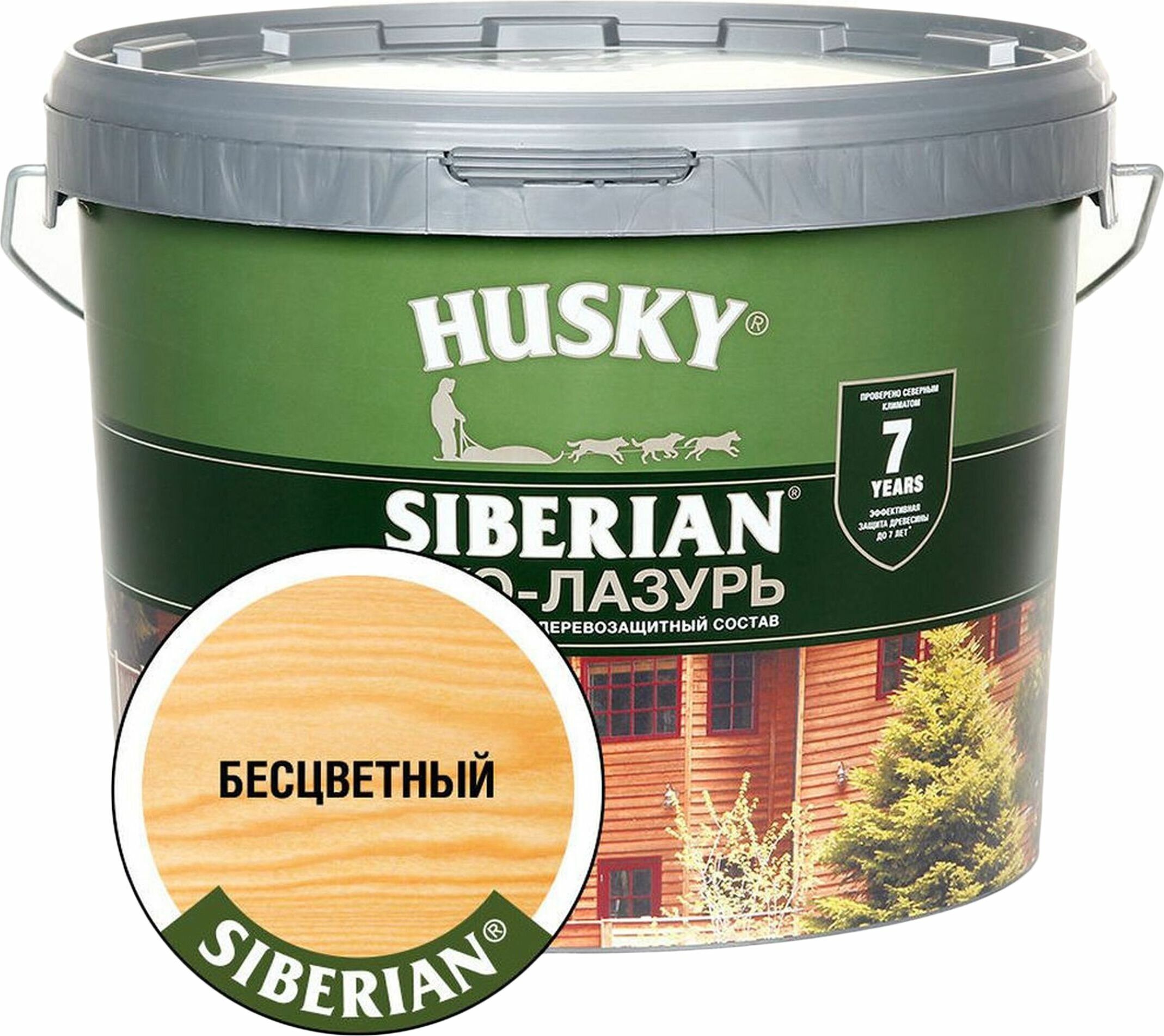 Лазурь HUSKY Siberian 9 л полуматовая бесцветная