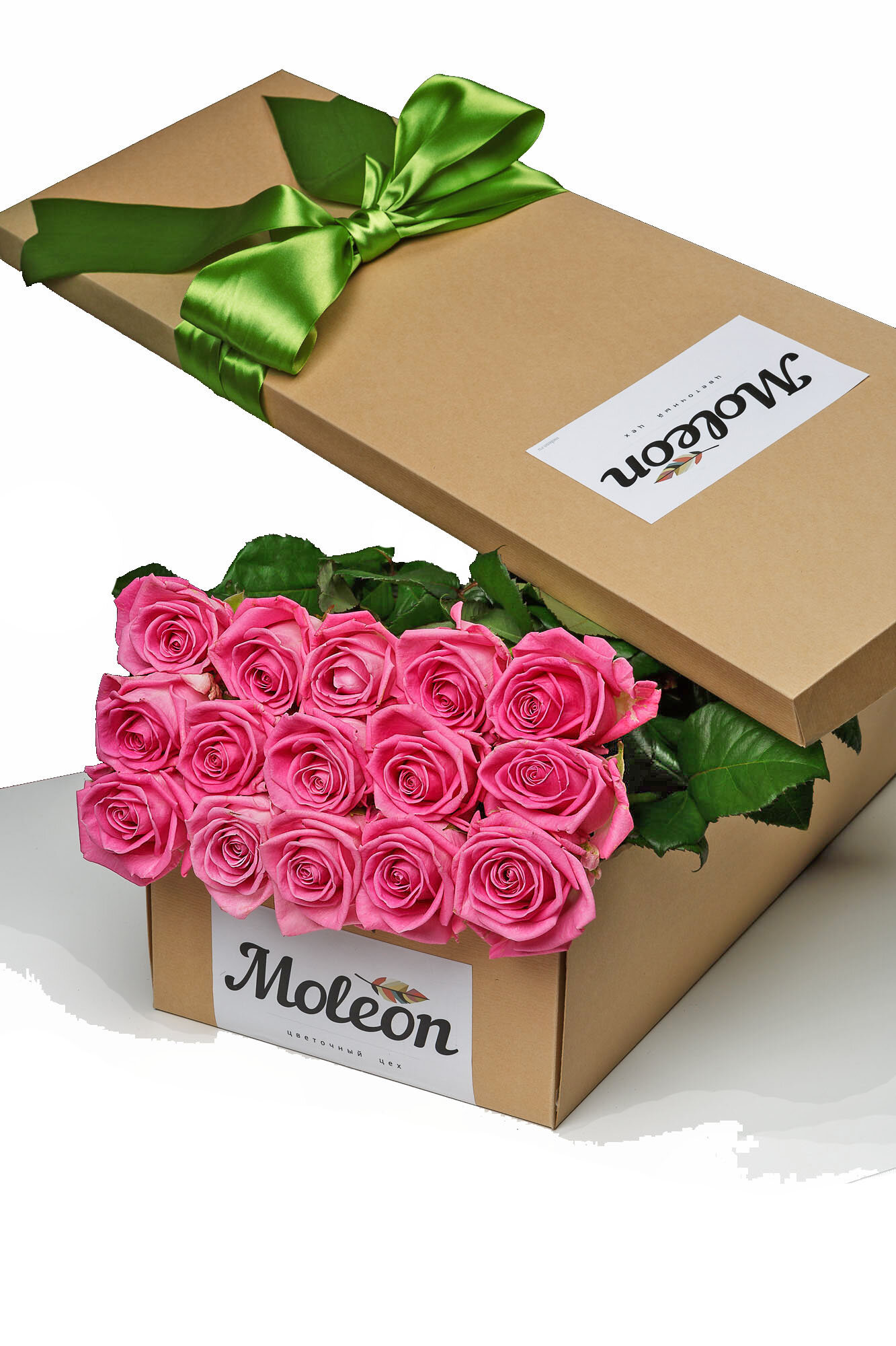 Розы Премиум 19 шт розовые в крафт коробке длина 50 см (на фото 15 шт) арт.12853
