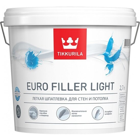 TIKKURILA Шпатлевка легкая для стен и потолка Euro Filler Light 2,7 л белая (база KTA)