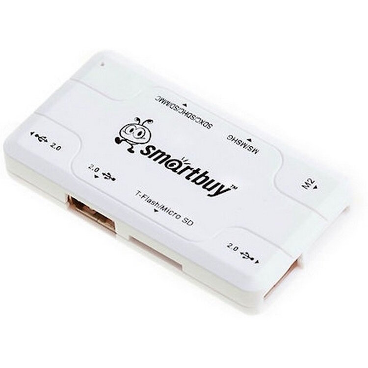 Картридер+Хаб Smartbuy 750 USB 2.0 3 порта SD/microSD/MS/M2 Combo белый (STRH-750-W)