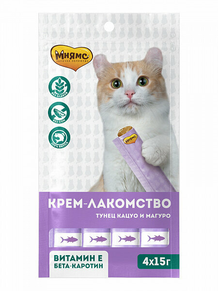 Мнямс, Крем-лакомство для кошек с тунцом Кацуо и Магуро 15г, 3 упаковки - фотография № 2