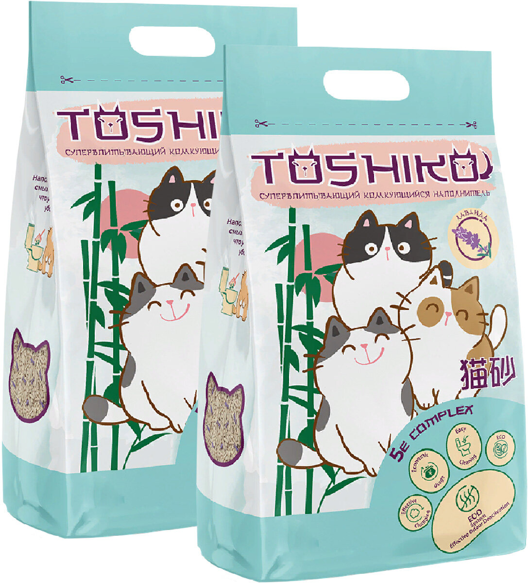 фото TOSHIKO наполнитель древесный комкующийся для туалета кошек с ароматом лаванды (20 + 20 л)