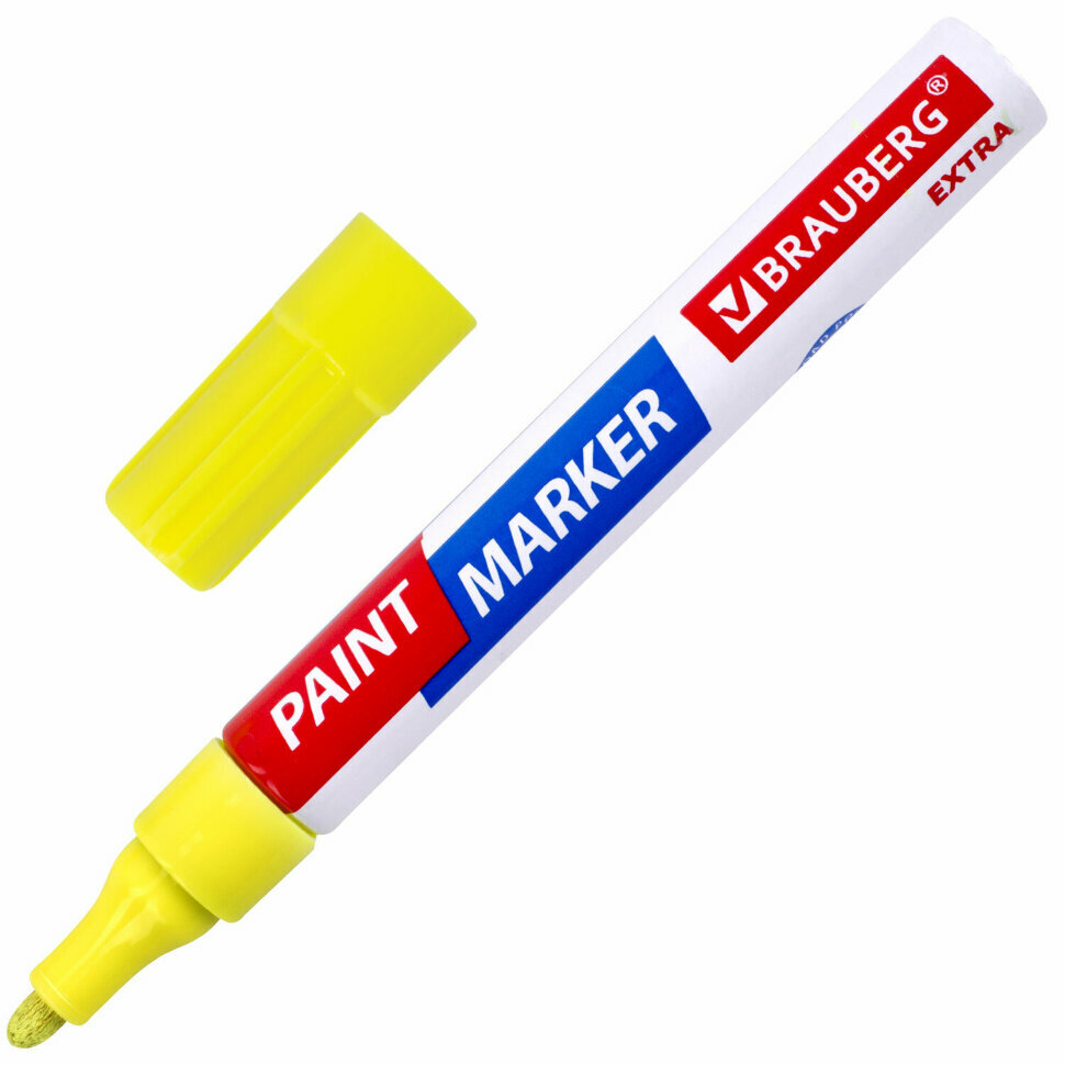 Маркер-краска лаковый EXTRA (paint marker) 4 мм, желтый, усиленная нитро-основа, BRAUBERG, 151984, 151984 - фотография № 1