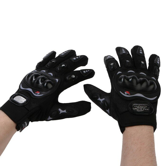 Перчатки мотоциклетные с защитными вставками, пара, размер L, черные - фотография № 1