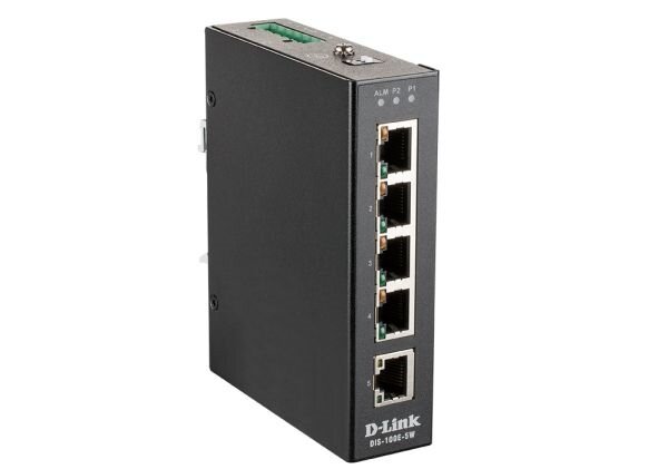 D-Link DIS-100E-5W/A1A, L2 Unmanaged Industrial Switch with 5 10/100Base-TX ports.1K Mac address, 802.3x Flow Control, Stand-alone, Auto MDI/MDI-X for each port, D-link Green technology, Metal case,