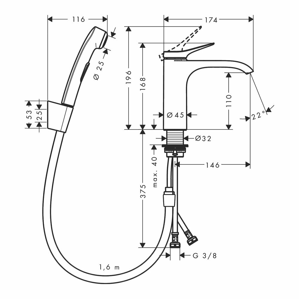 Смеситель для раковины Hansgrohe Vivenis с гигиеническим душем - фото №2