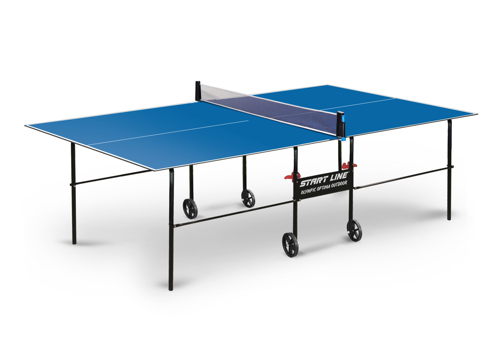 Теннисный стол всепогодный, для улицы, дачи Start line Olympic Optima Outdoor синий, с сеткой и колесами