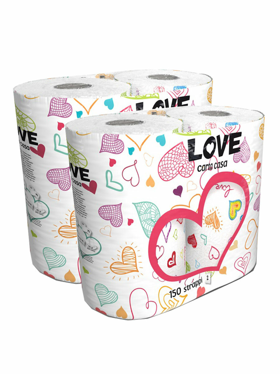 Полотенца бумажные с рисунком "Love" 2 слоя, 75 листов, 2 уп х 2 рул, World Cart