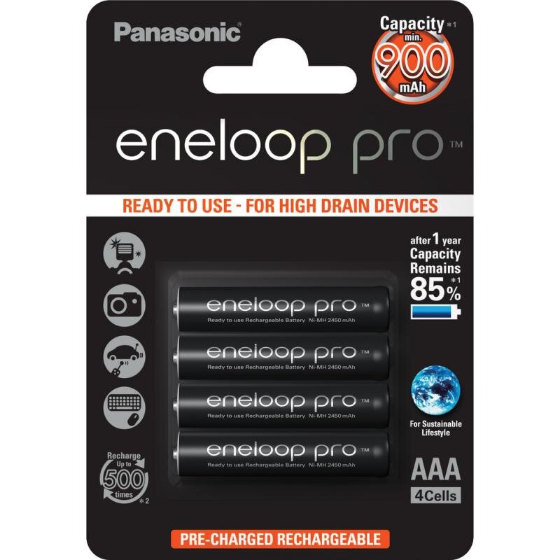 Аккумулятор Panasonic Eneloop Pro AAA 900mAh (BK-4HCDE/4BE), 4 шт.