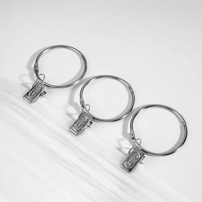 Арт Узор Набор для штор, кольцо разъёмное, d = 52/58 мм, 10 шт, зажим, 33 × 11 мм, 10 шт, цвет серебряный - фотография № 2
