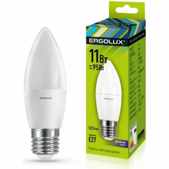 Лампочка Ergolux LED-C35-11W-E27-6K Холодный белый свет E27 11 Вт Светодиодная