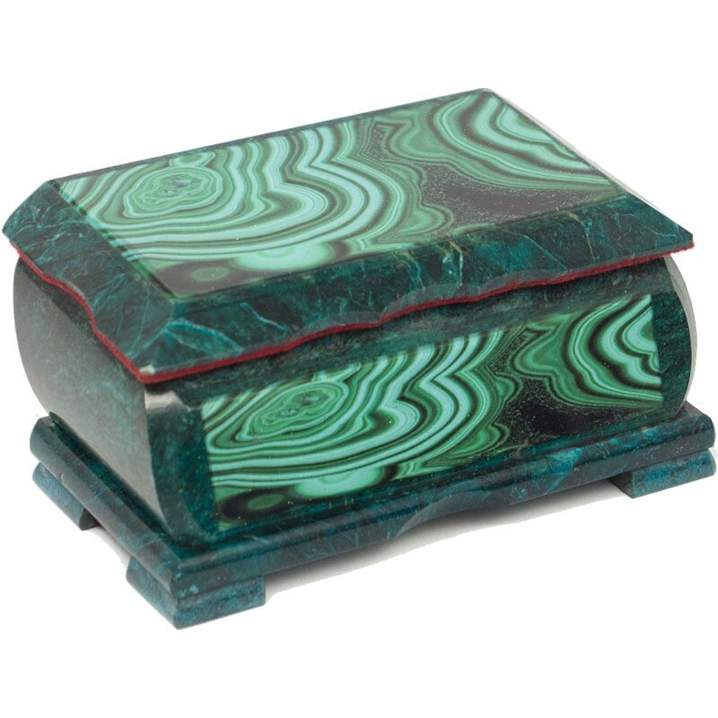 фото Уральский сувенир Шкатулка из змеевика с оформлением под малахит (15 х 9 х 7 см)