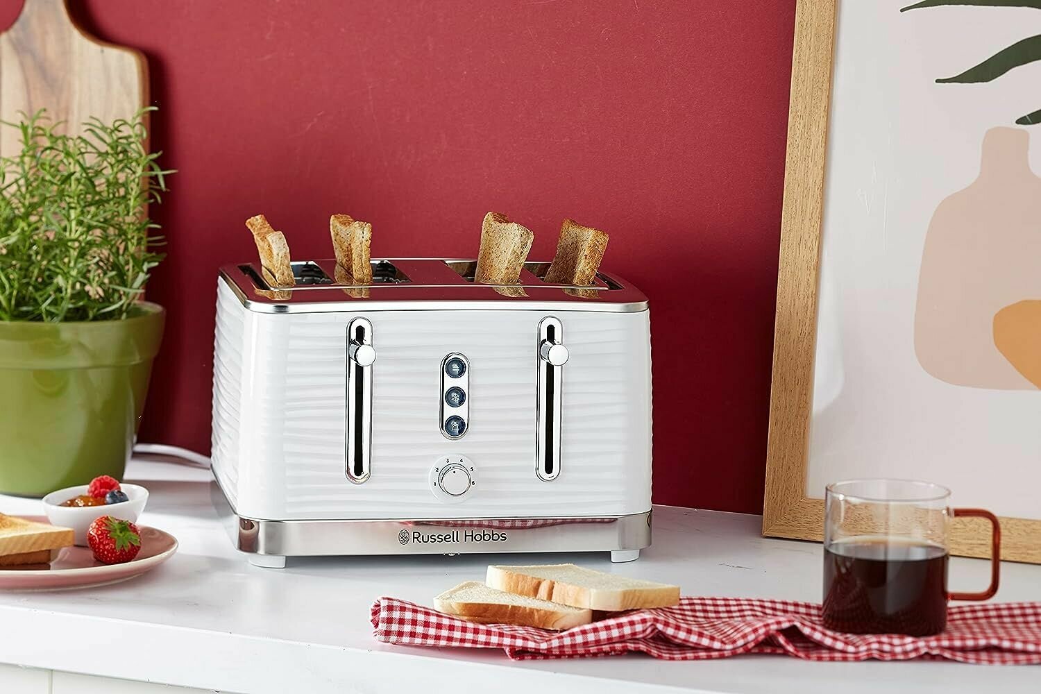 Тостер Russell Hobbs White Inspire пластмассовый, на 4 ломтика, белый, 1800 Вт - фотография № 9