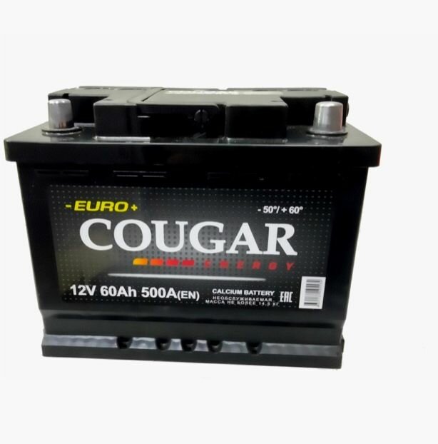 Аккумулятор автомобильный COUGAR Energy 60 А/ч о. п.242*175*190 500А