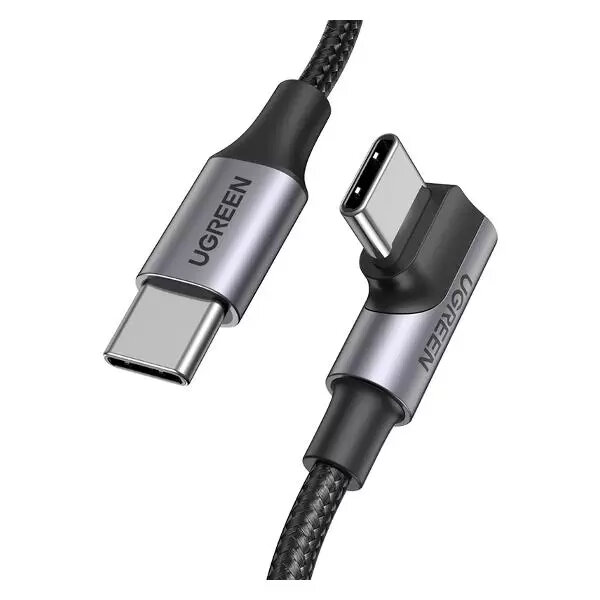 Кабель UGREEN 70643 USB-C 2.0 Male/Angled 90° USB-C 2.0 Male 5A Data, 1м, black - фото №2