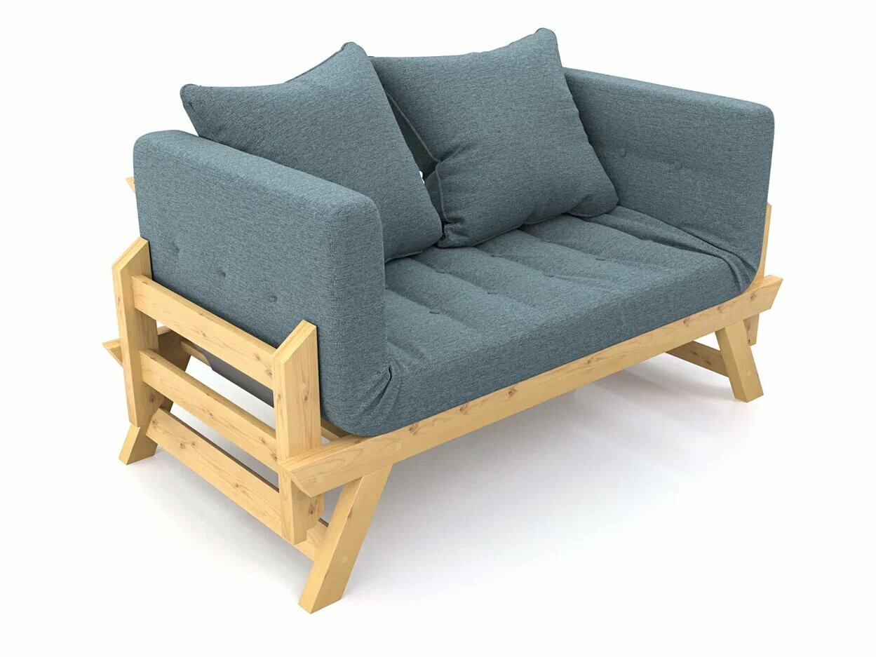 Садовый диван кушетка Soft Element Осварк Textile Grey-Blue, массив дерева, рогожка, на дачу, на веранду, на терассу, в баню - фотография № 3