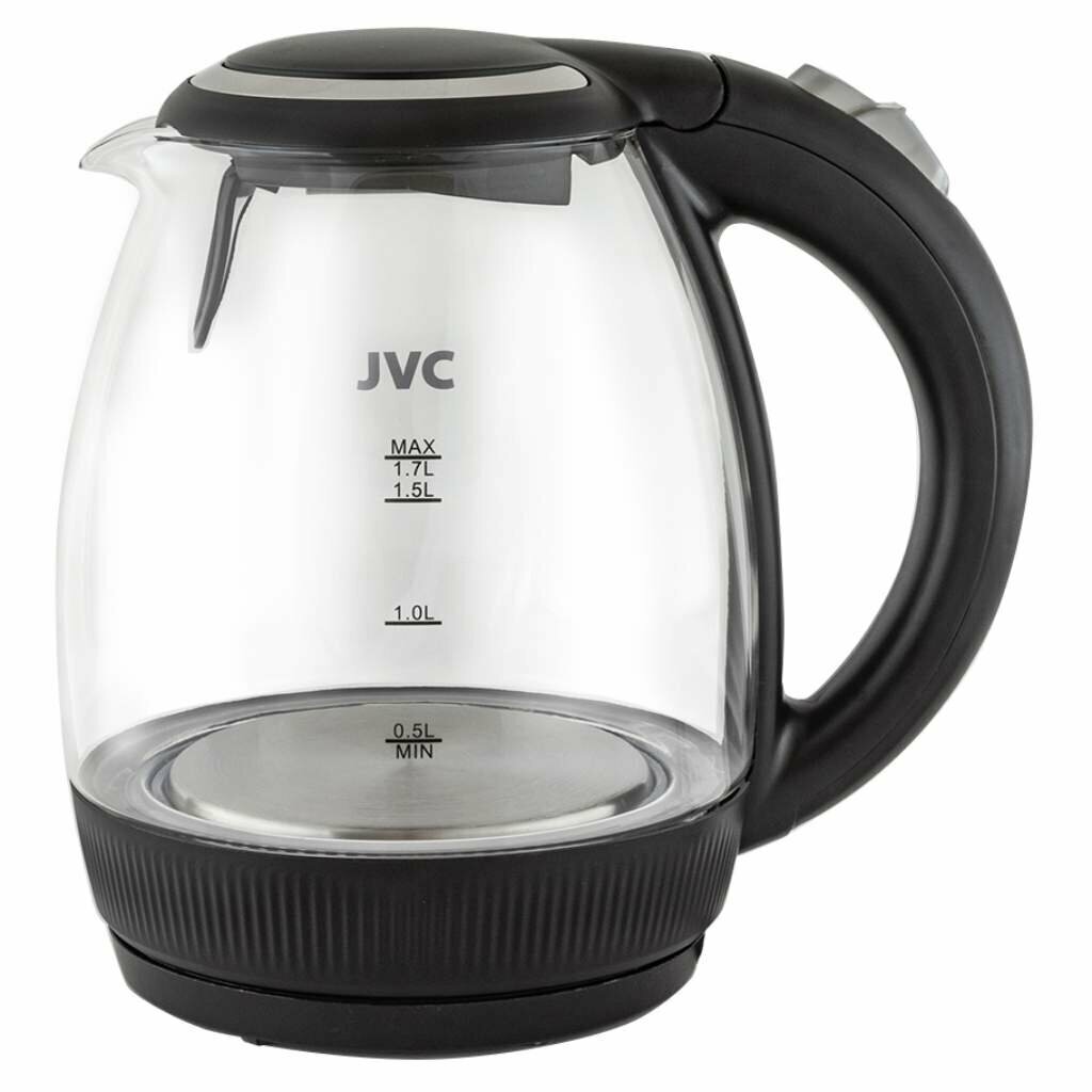 Чайник электрический JVC, JK-KE1516, черный, 1.7 л, 2200 Вт, скрытый нагревательный элемент, стекло - фотография № 1