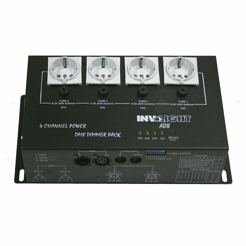 Involight AD8 диммер 4-х канальный 1 кВт на канал DMX-512 аналоговое 0-10 В