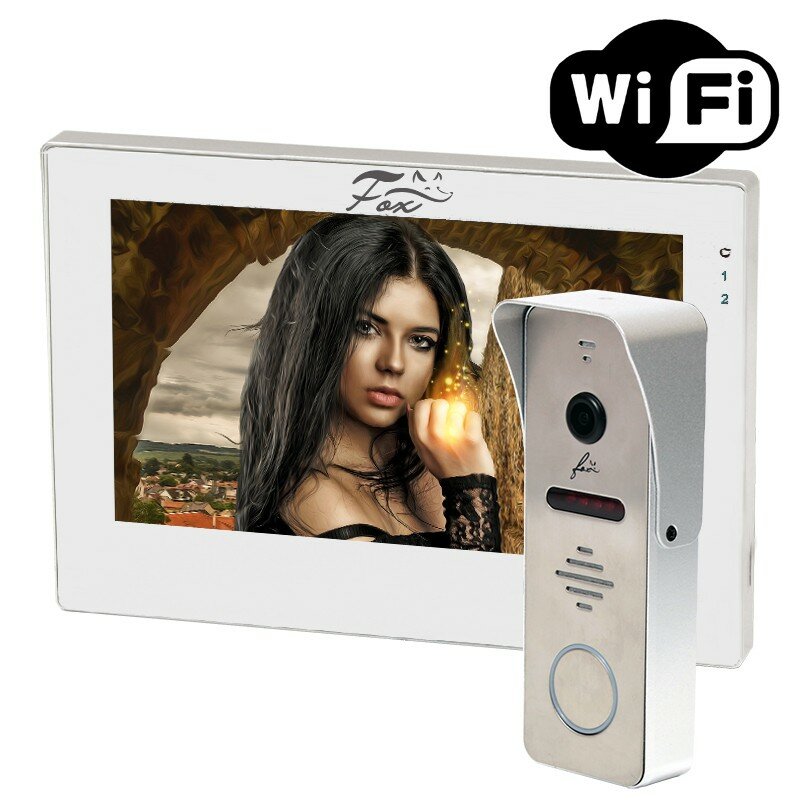 Комплект Full HD Wi-Fi видеодомофона из монитора Fox FX-HVD70F WiFi Малахит и вызывной панели (белый)
