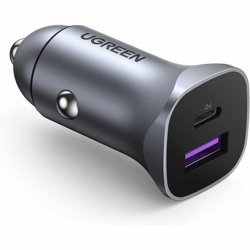 Автомобильное зарядное устройство UGREEN CD130 (40858) USB-C PD+USB-A QC 30W Fast Car Charger + SCP22.5W. Цвет: серый.