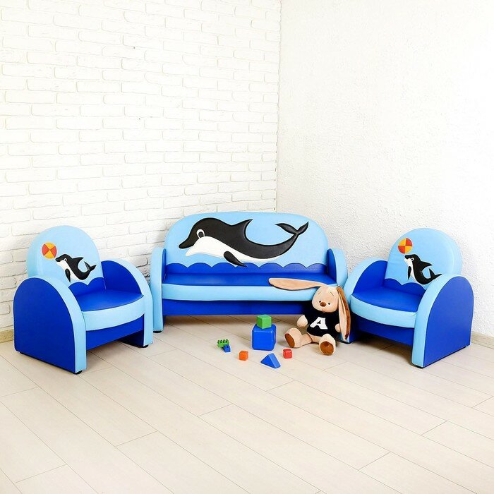 Комплект мягкой мебели «Агата», цвет сине-голубой, с дельфином - фотография № 1