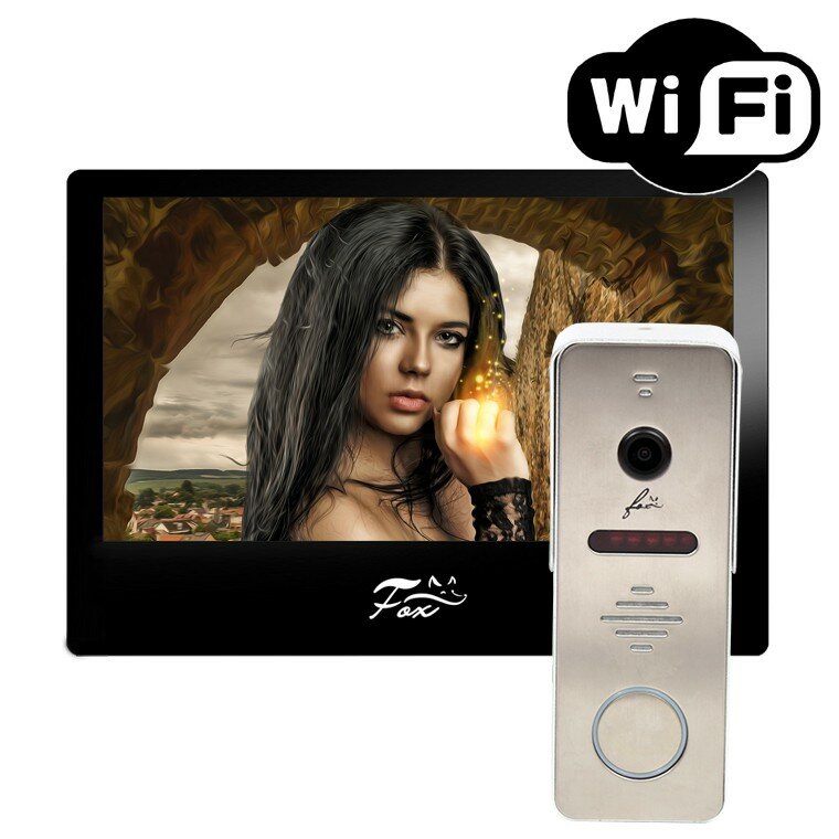 Комплект Full HD Wi-Fi видеодомофона из монитора Fox FX-HVD70F WiFi Малахит и вызывной панели (черный)
