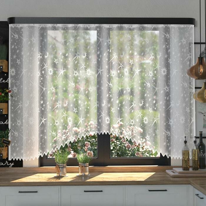 Тюль на кухню со шторной лентой, 315х160 см, цвет белый, 100% полиэстер - фотография № 2