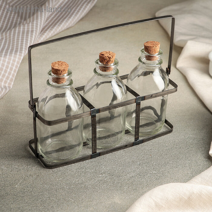 Набор бутылей стеклянных для специй на подставке «Парфе», 170 мл, 18,5×6,5×12 см, 3 шт - фотография № 1