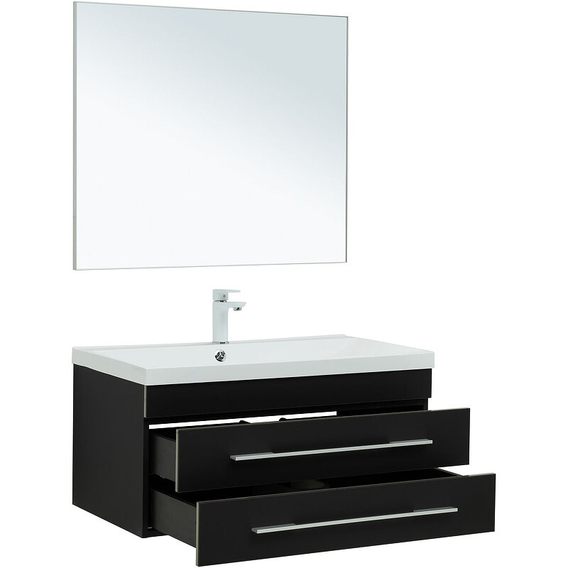 Комплект мебели для ванной Aquanet Верона 90 287640 подвесной Черный матовый - фотография № 4