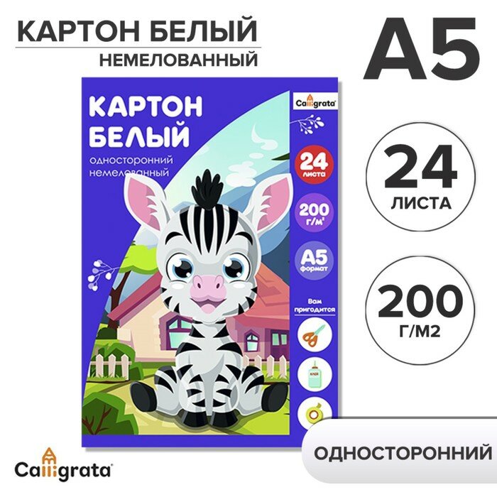 Картон белый А5 24л немел одност 200г/м²Calligrata, в папке