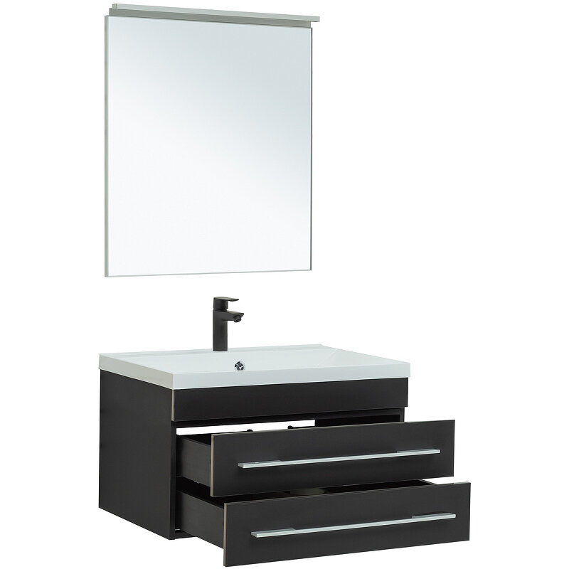 Комплект мебели для ванной Aquanet Верона 75 287638 подвесной Черный матовый - фотография № 4