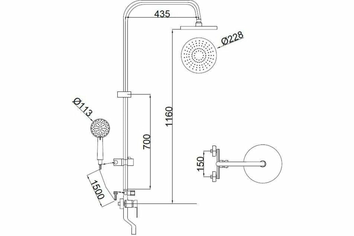 Душевая система SANTREK AQUA-1200 PRESTIGE (SAP-1200) шар. d-35 с верхним душем и смесителем (хром) 288312 - фотография № 2