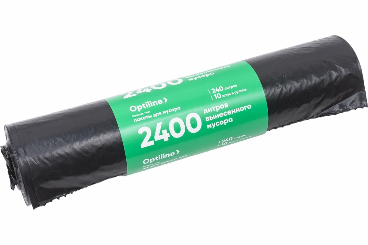 фото Пакеты для мусора ПВД 100x140 см, 35 мкм, 240 л, черные, в рулоне 10 шт. Optiline 23-0046