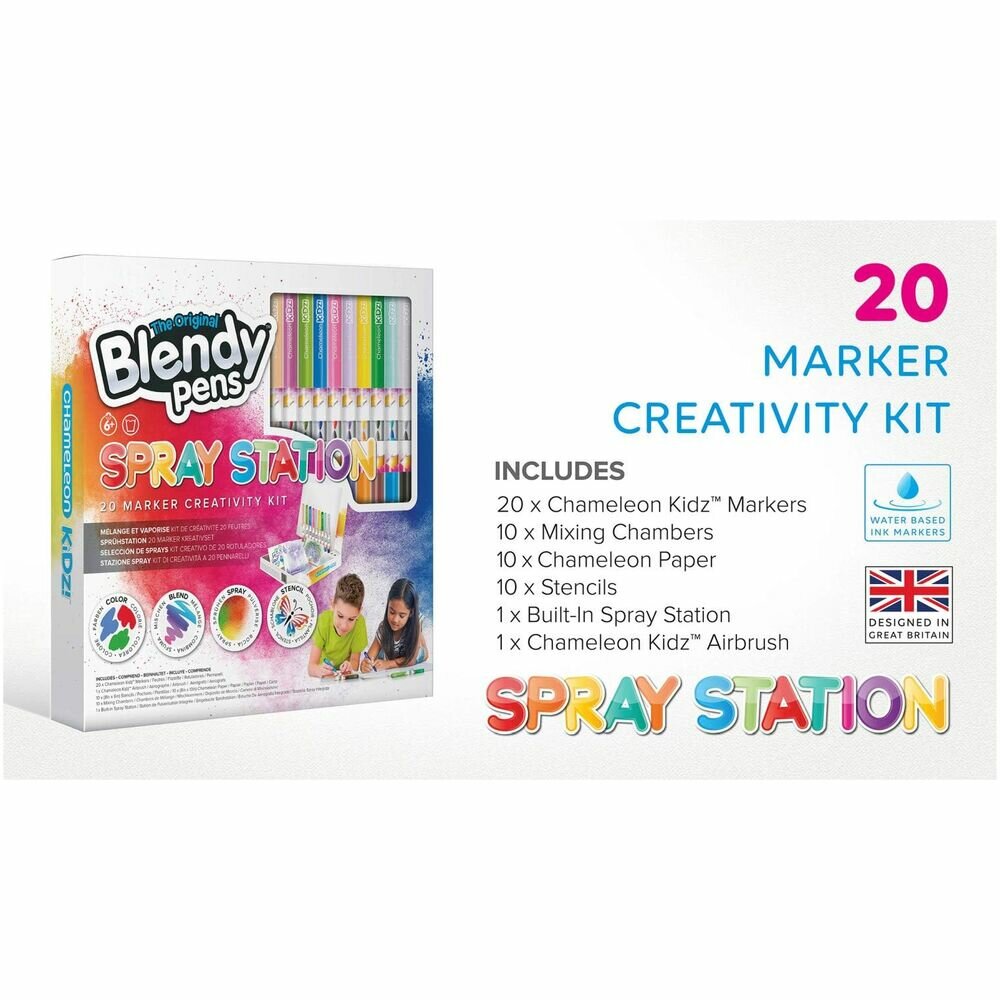 Набор фломастеров-хамелеонов Chameleon Kid Blendy pens (20 шт.) c трафаретами и аэрографом - фото №2