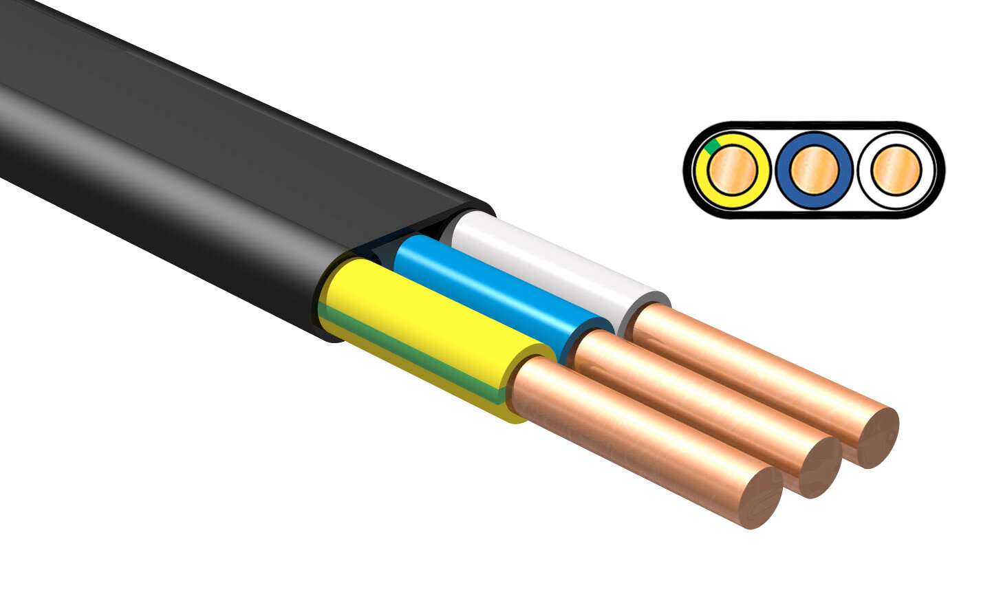 фото Кабель ВВГ-П нг(А) LS 3х1,5 ГОСТ (20 метров) NVO
