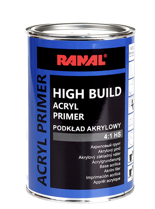 Грунт RANAL акриловый 4+1 HS High Build с отв. белый 0,8 л + 0,2 л