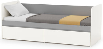 Кровать с ящиками Торонто, цвет белый шагрень/стальной серый, ШхГхВ 194х84,4х75,4 см., сп. м. 800х1900 мм., б/м, основание есть, макс. нагрузка 80 кг.