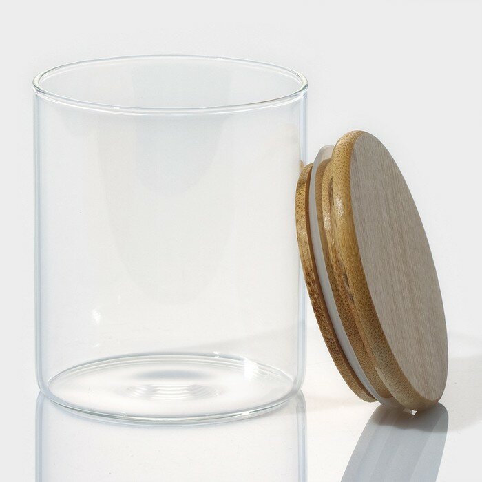 Банка стеклянная для сыпучих продуктов с бамбуковой крышкой BellaTenero «Эко», 450 мл, 8,5×10,5 см - фотография № 2