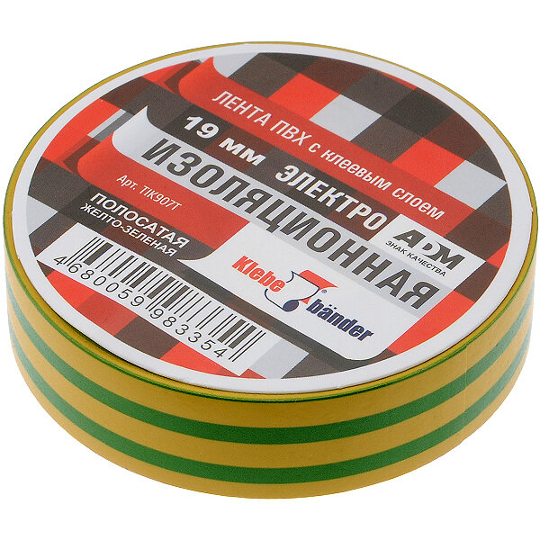 фото Изолента ТIK907T желто-зелёная ПВХ 19ммХ20м (Klebebander) (9 шт. в комплекте)